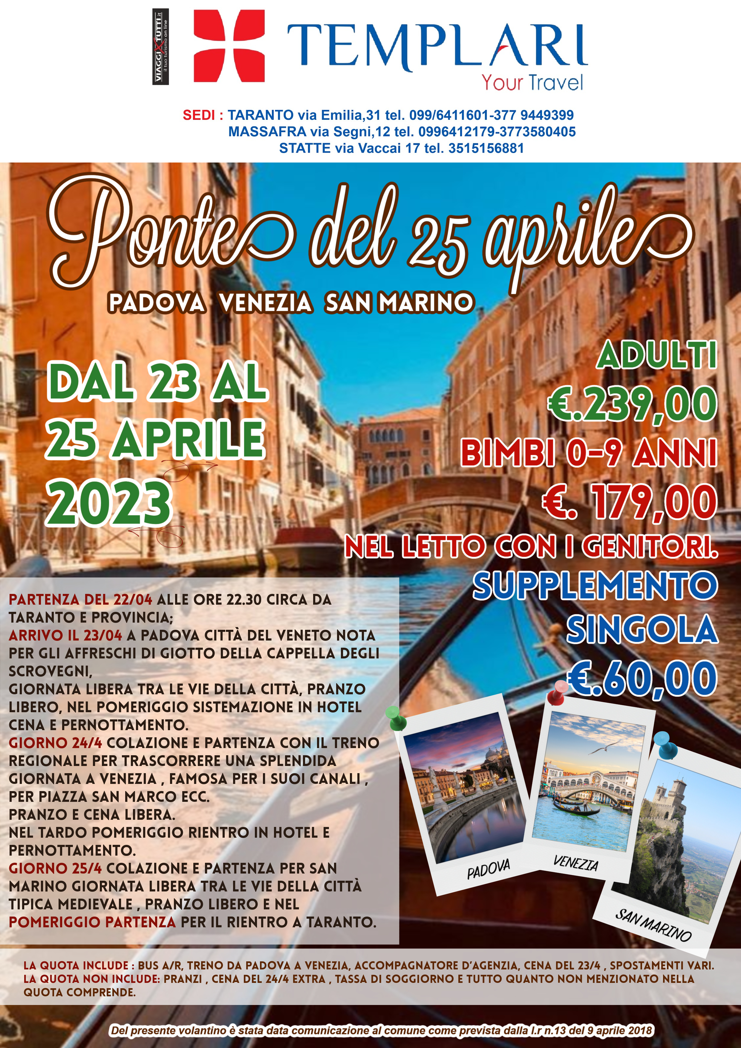 Ponte del 25 aprile a Padova,Venezia e San Marino