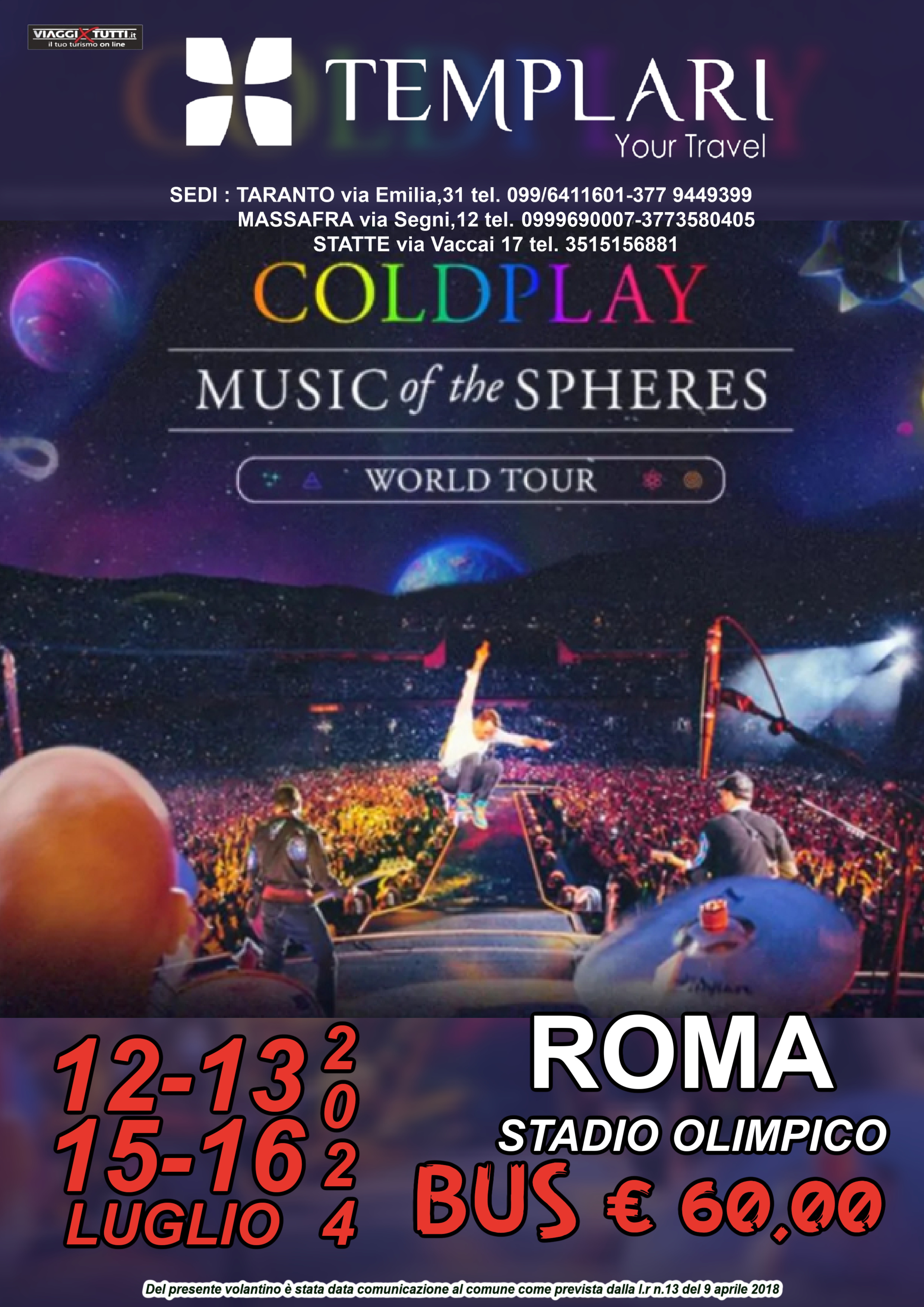 coldplay roma stadio olimpico tour 12 luglio